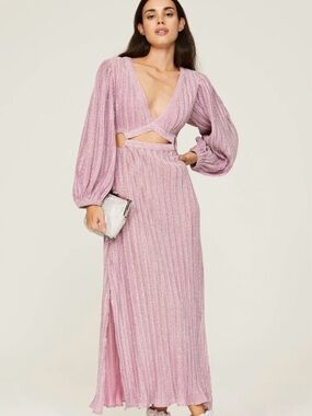 Cut Out Metallic Maxi Dress in Pink